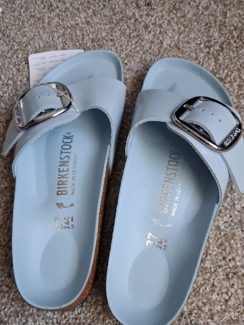 Birkenstock Light Blue Madrid EVA Single Strap Slides with Silver Buckles - Picture 3 of 10
